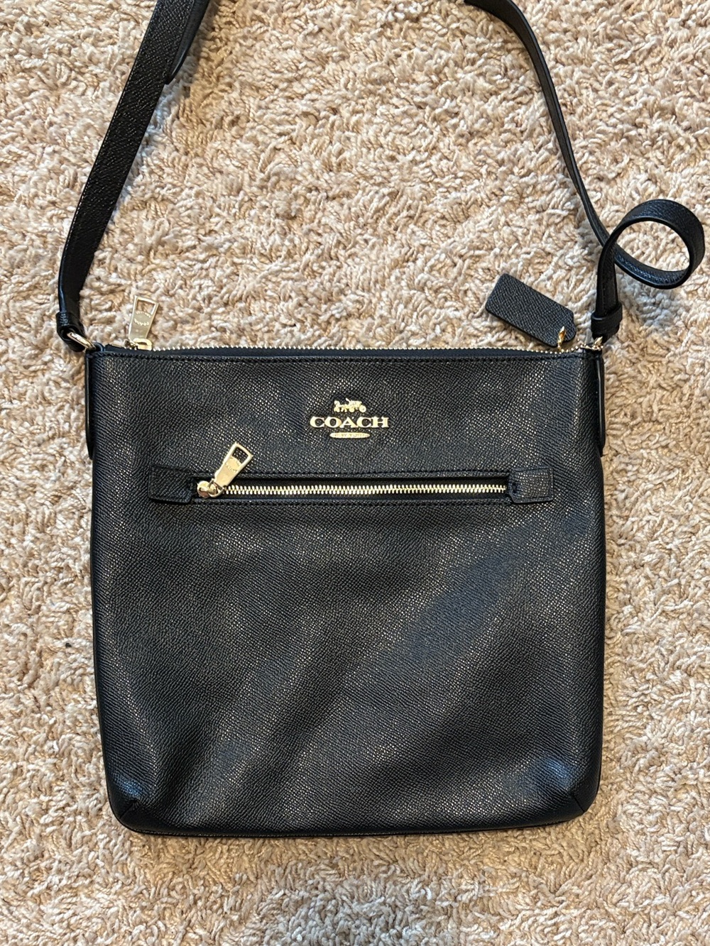 Coach Black Pebbled Leather Crossbody with Gold Hardware